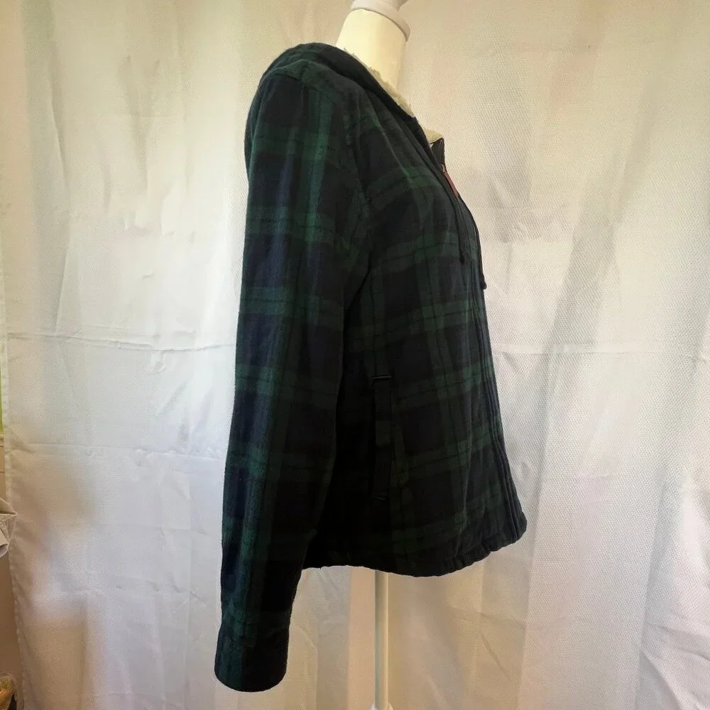 L.L.Bean Scotch Plaid Flannel Shirt Sherpa-Lined Zip Hoodie - Picture 5 of 14